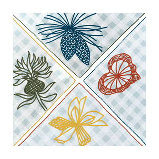 Hand Embroidered Pine and Picnic Napkins 18" x 18" (Set of 4)