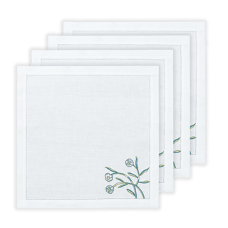 Hand Embroidered Floral Fresco Napkins 18" x 18" (Set of 4)